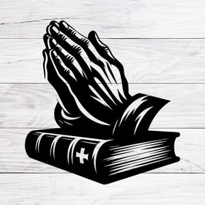 Praying Hands with Bible Clipart: Christian Faith Symbol (Svg, Dxf, Png, Jpg)