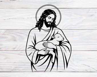 Good Shepherd Jesus SVG PNG EPS, Jesus Holding Lamb Cut File, Christian Vector Design, Religious Cricut Svg, Faith Printable Clipart