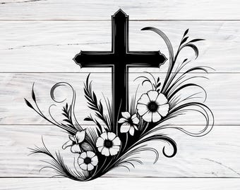Floral Christian Cross SVG PNG JPG, Easter Craft Digital Download