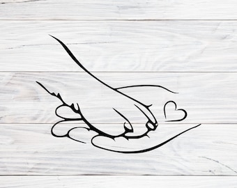 Arte lineal de huella y mano de perro Svg, Png, Dxf, Jpg, Diseño Png Mamá perra, Vínculo humano-animal-mascota Vector, Clip art de humano a perro