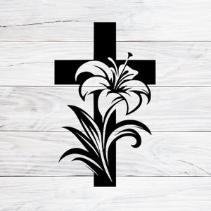 Easter Cross with White Lilies, Christian Symbol of Resurrection and Purity, Svg, Png, Jpg