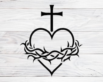 Sacred Heart with Cross & Crown of Thorns Svg Png Dxf, Christian Jesus Faith Design, Religious Cut File  Cricut Silhouette, Digital Download