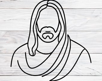 Jesus Christ Single Line Art SVG, Christian Minimalist Portrait, Religious Clipart Design, Faith Based Cricut File, PNG DXF Instant Download