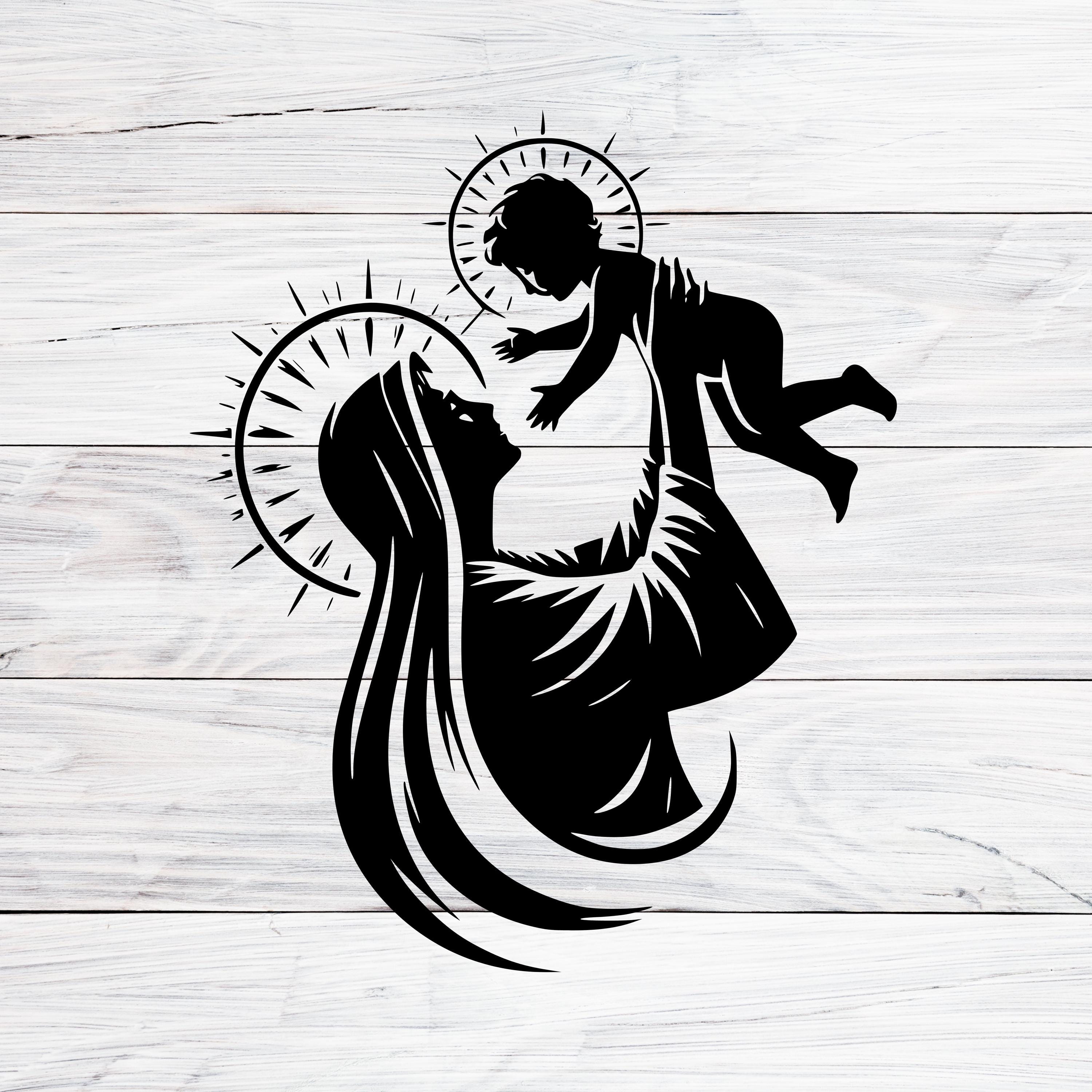 Virgin Mary and Jesus Silhouette for Cricut (SVG, PNG, JPG), image size:3000x3000