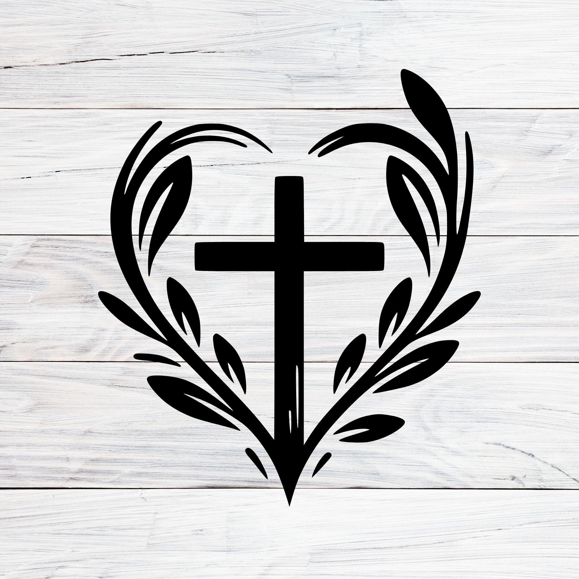Christliches Kreuz mit Herz und Olivenzweigen (SVG, PNG, JPG)