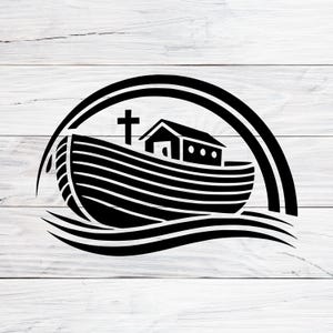 Noah&#39;s Ark SVG, Christian Symbol of Hope and Faith, Rainbow and Ark Digital Download, Cricut and Silhouette Compatible Png, Jpg, Svg Formats