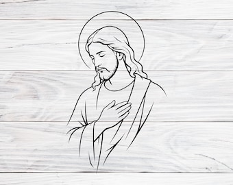 Jesus Christ Line Art Svg, Png, Pdf, Christian Minimalist Wall Art, Religious Outline Illustration, Minimal Savior Portrait Digital Download