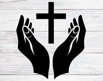 Christian Praying Hands with Cross Cricut Svg, Faith, Devotion and Salvation Symbol Svg, Dxf, Png, Jpg, Vp3