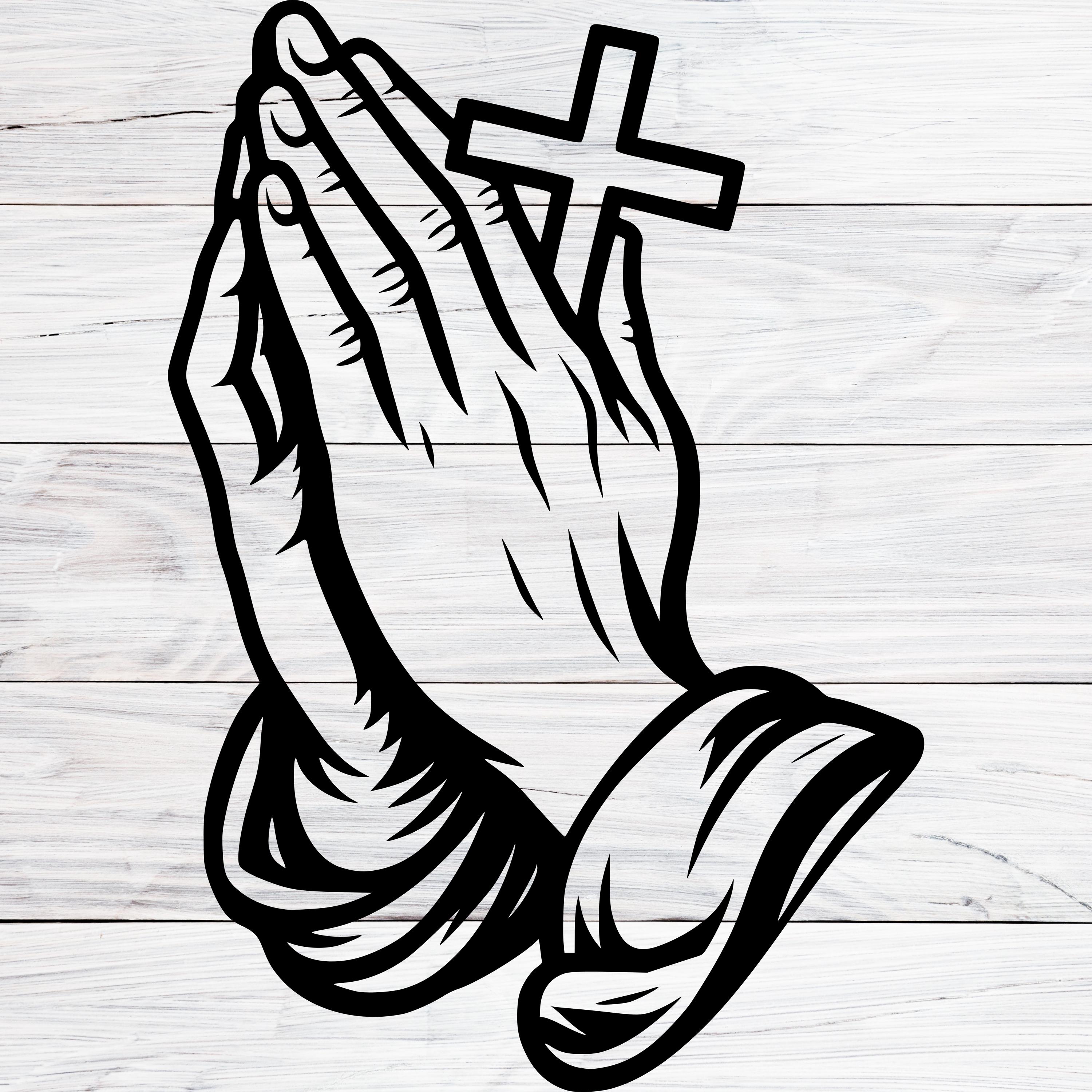 Praying Hands with Cross Svg, Religious Clipart (Digital Download SVG, PNG,  JPG), image size:3000x3000