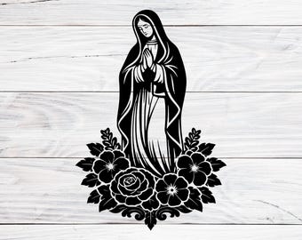 Our Lady of Guadalupe Svg, Png, Dxf Catholic Floral Virgin Mary Design, Religious Stencil Clipart, Cricut Silhouette Cut File, Laser Engrave