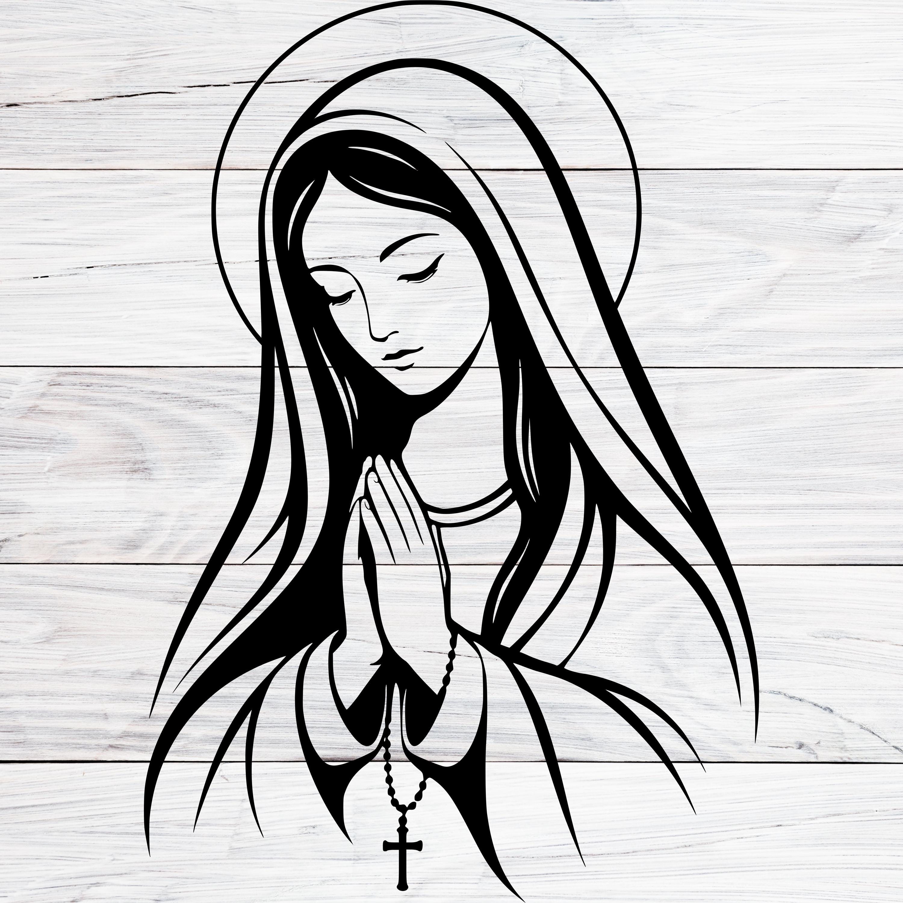 聖母マリアの祈り SVG Dxf Png Jpg、祝福された母のベクター、Cricut