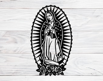 Nuestra Señora de Guadalupe cortada con láser SVG PNG EPS, Virgen María Santa Católica Vector, SVG religioso para Cricut, Diseño cristiano imprimible