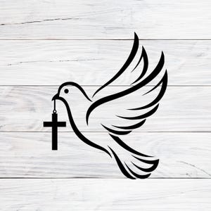 Holy Spirit Dove with Cross Svg Png Jpg, Christian Dove Clipart, Peace Dove Religious Design, Baptism Church Cut File, Spiritual Symbol Art