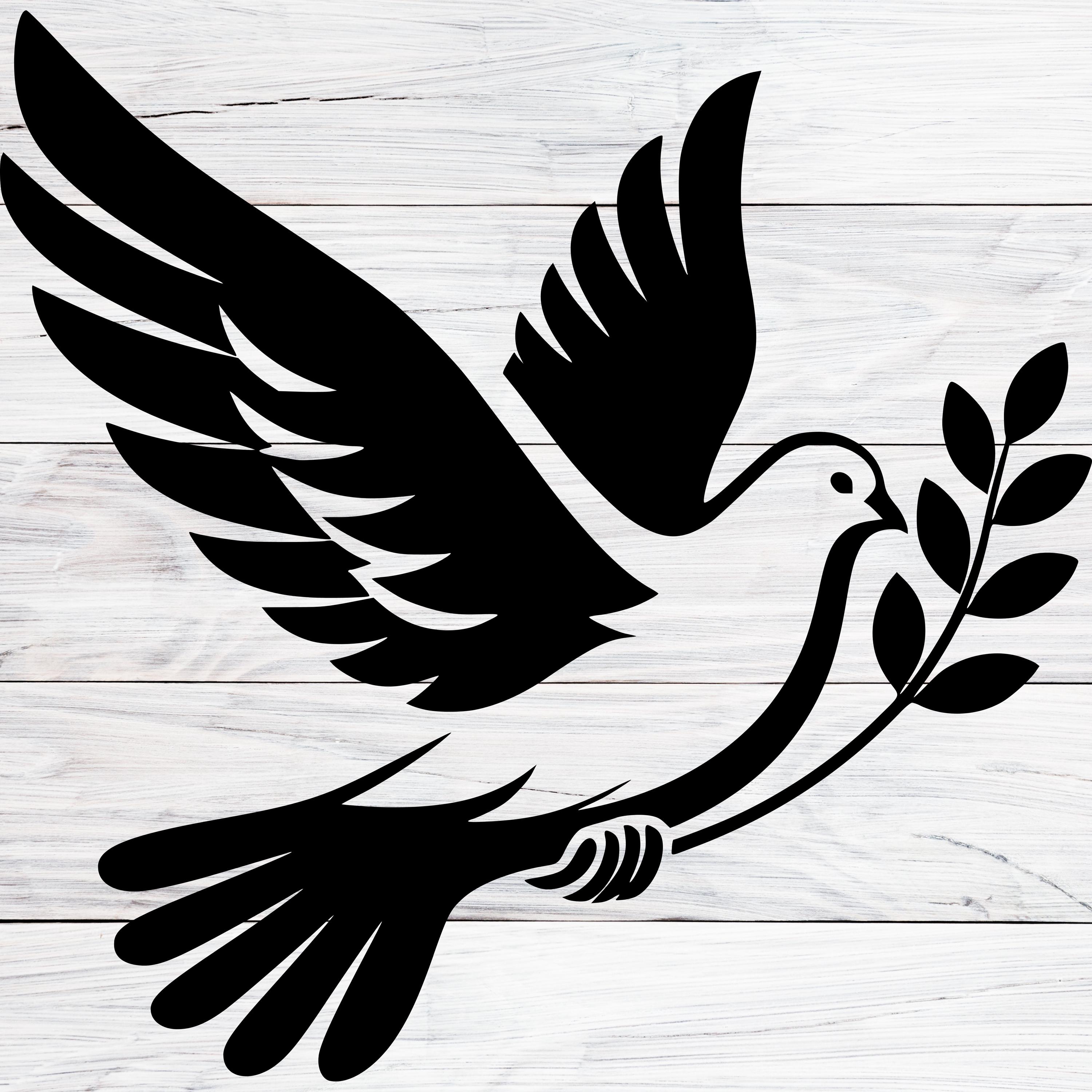 平和の鳩のSVGファイル、オリーブの枝をくわえた飛ぶ鳩のPNG、キリスト