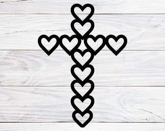Heart Cross Svg, Love Cross Clipart, Valentine Heart Cross Cut File, Christian Romantic Design, Cricut Silhouette Png, Jpg Download