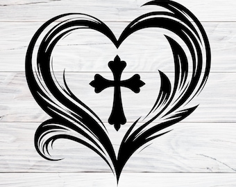 Christian Heart with Cross Svg, Png, Jpg, Cross Heart Clipart, Faith Symbol for Shirts, Religious Love Design for Cricut and Laser Engraving
