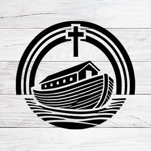 Noah&#39;s Ark Cross with Rainbow Svg, Christian Wall Art, Biblical Symbol of Faith & God&#39;s Promise, Religious Decor for Home Svg, Png, Jpg