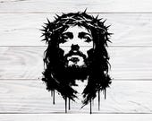 Jesus Crown of Thorns Graffiti Svg, Png, Pdf, Christian Tattoo Stencil Printable, Black Ink Jesus Face Wall Art, Easter Crucifixion Design