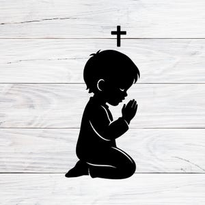 Knien im Glauben, christliches Kreuz Gebet Silhouette, religiöses Clipart für Gläubige, digitaler Download für Handwerk