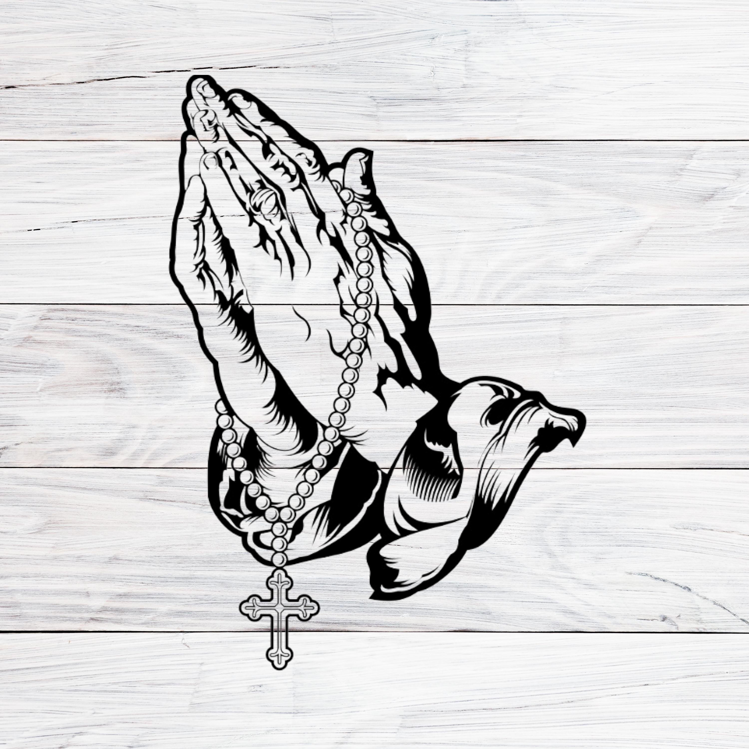 Vettore Design Di Preghiere Mani Con Cristiano Rosario, Simbolo Di Cattolico Religione
