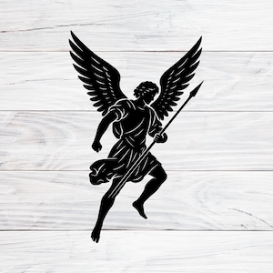 Archangel St Michael Svg, Warrior Angel Holding Spear Svg, Christian Symbol of Protection Clipart Digital Download Svg, Png, Jpg