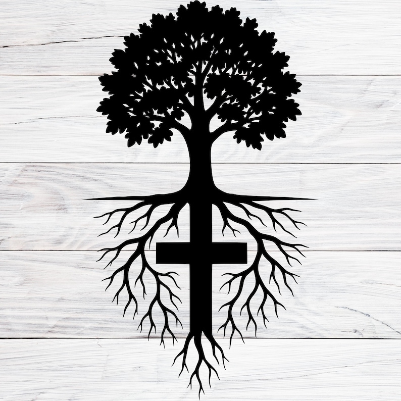 Tree of Life With Cross Roots SVG PNG DXF, Rooted in Christ, Christian ...
