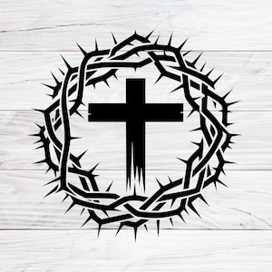 Christelijk kruis met doornenkroon SVG, PNG, JPG (digitale download)