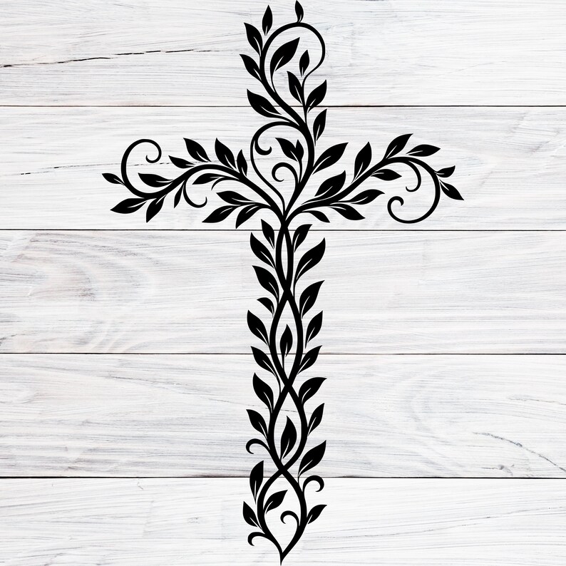 Botanical Vine Cross Silhouette Svg, Christian Faith Symbol Design Svg ...