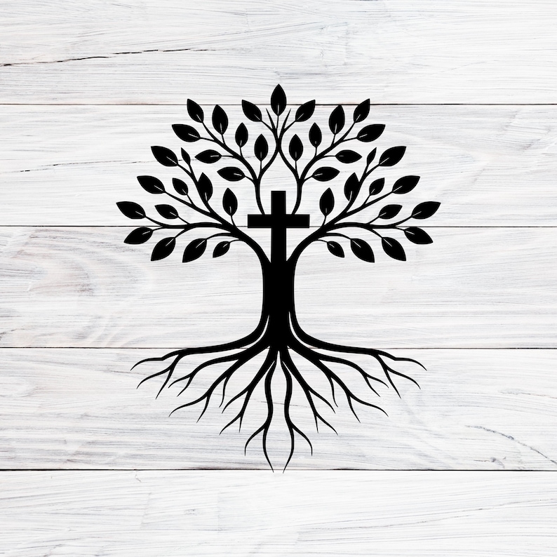 Cross Tree Roots Svg, Png, Dxf, Jpg, Rooted Christian Tree, Religious ...