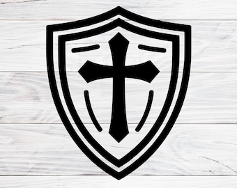 Middeleeuws ridderschild met kruis SVG, Crusader Christian Armor stencil, clipart DXF, PNG, gesneden bestand Cricut silhouet, tempeliersymbool ontwerp