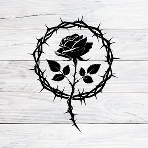 Rosa e Coroa de Espinhos Svg, Símbolo do Sacrifício e Redenção de Jesus, Design Cristão Svg, Png, Jpg
