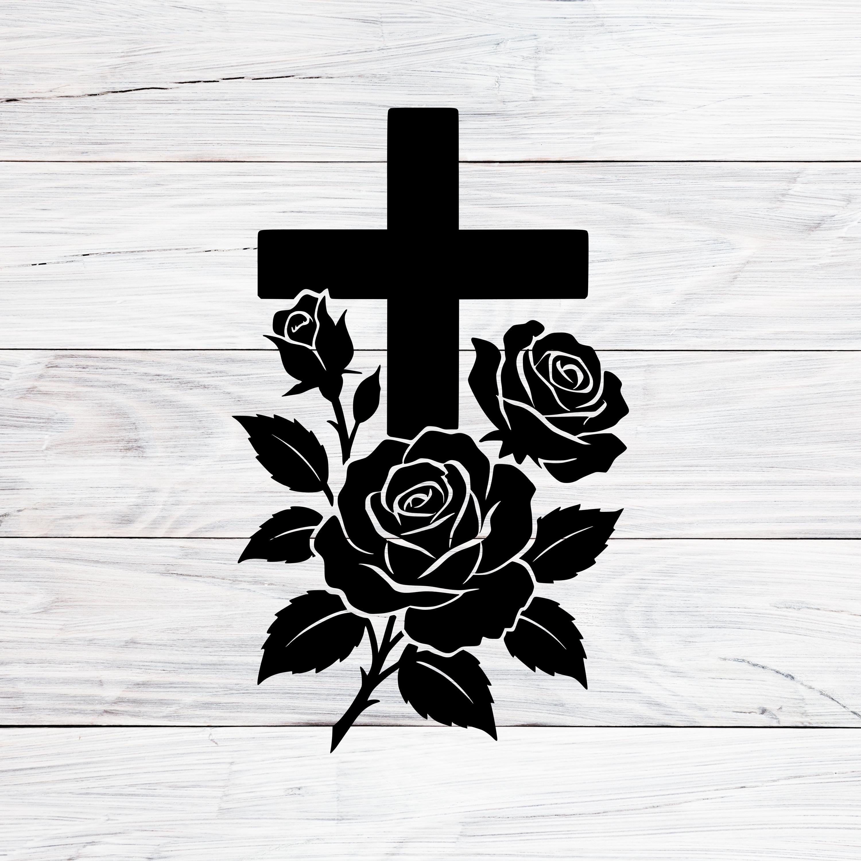 Memorial Cross With Roses Svg, Png, Dxf, Christian Grave Cross Svg ...