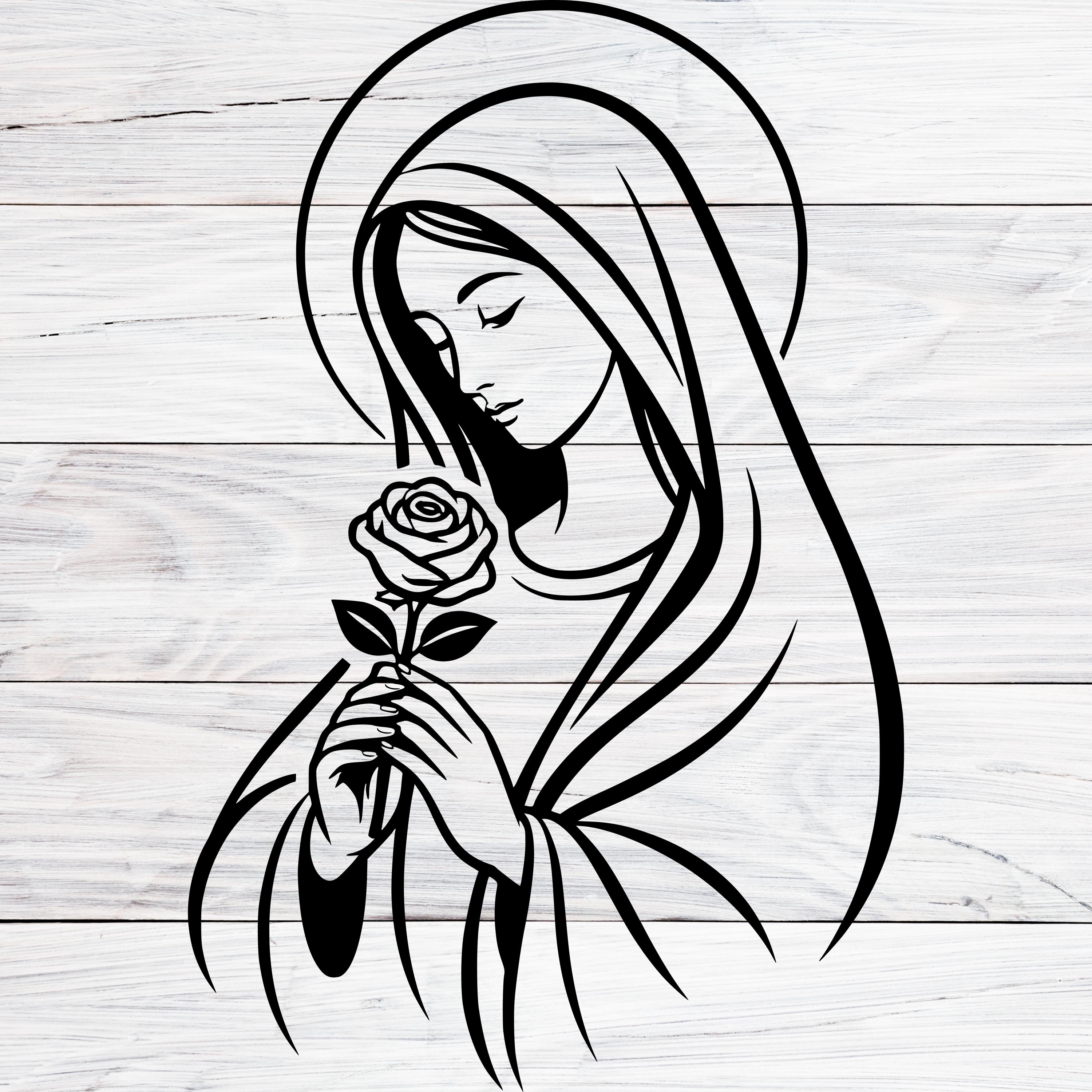 Virgin Mary With Rose Svg, Png, Jpg, Madonna Religious Clipart