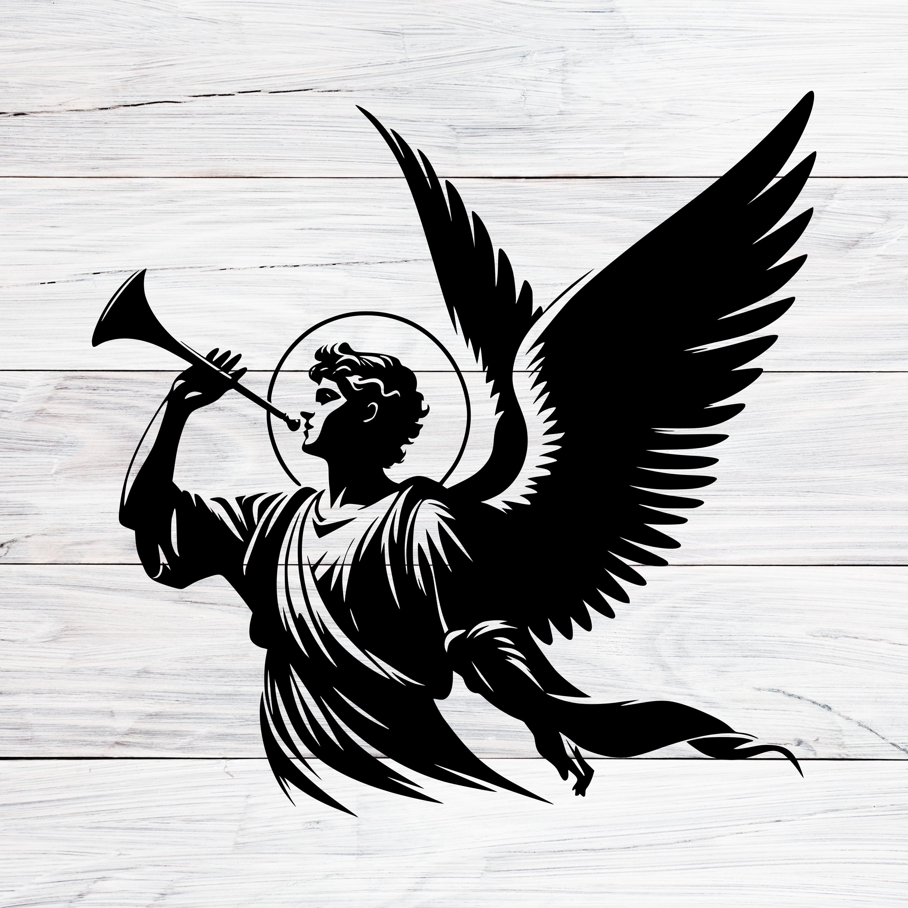Archangel St. Gabriel Blowing Trumpet, Divine Messenger Design, Christian Symbol of Faith and Hope Svg, Png, Jpg