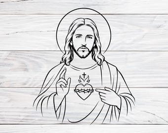 Jesus Sacred Heart Svg, Png, Jpg, Catholic Clipart, Religious Cricut Vector, Jesus Christ Christian Wall Art, Holy Heart of Jesus Cut File