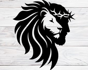 Jesus Lion SVG PNG EPS, Lion of Judah Crown of Thorns Design, Christian Savior Face Clipart, Religious Vector Cut File for Cricut Silhouette