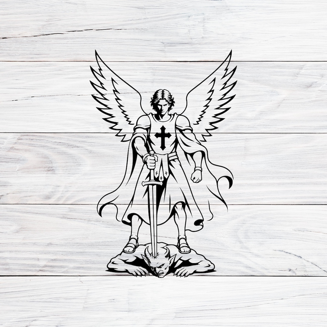 大天使ミカエル戦士SVG PNG EPS、悪魔を倒す天使のクリップアート、剣