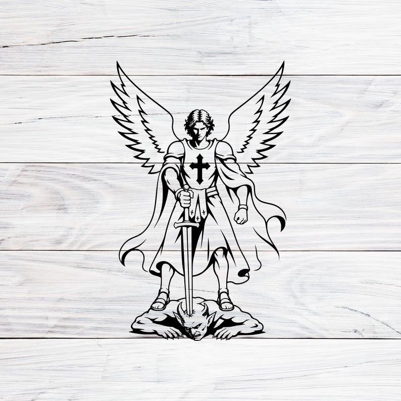 Archangel Michael Warrior SVG PNG EPS, Angel Defeating Demon Clipart ...