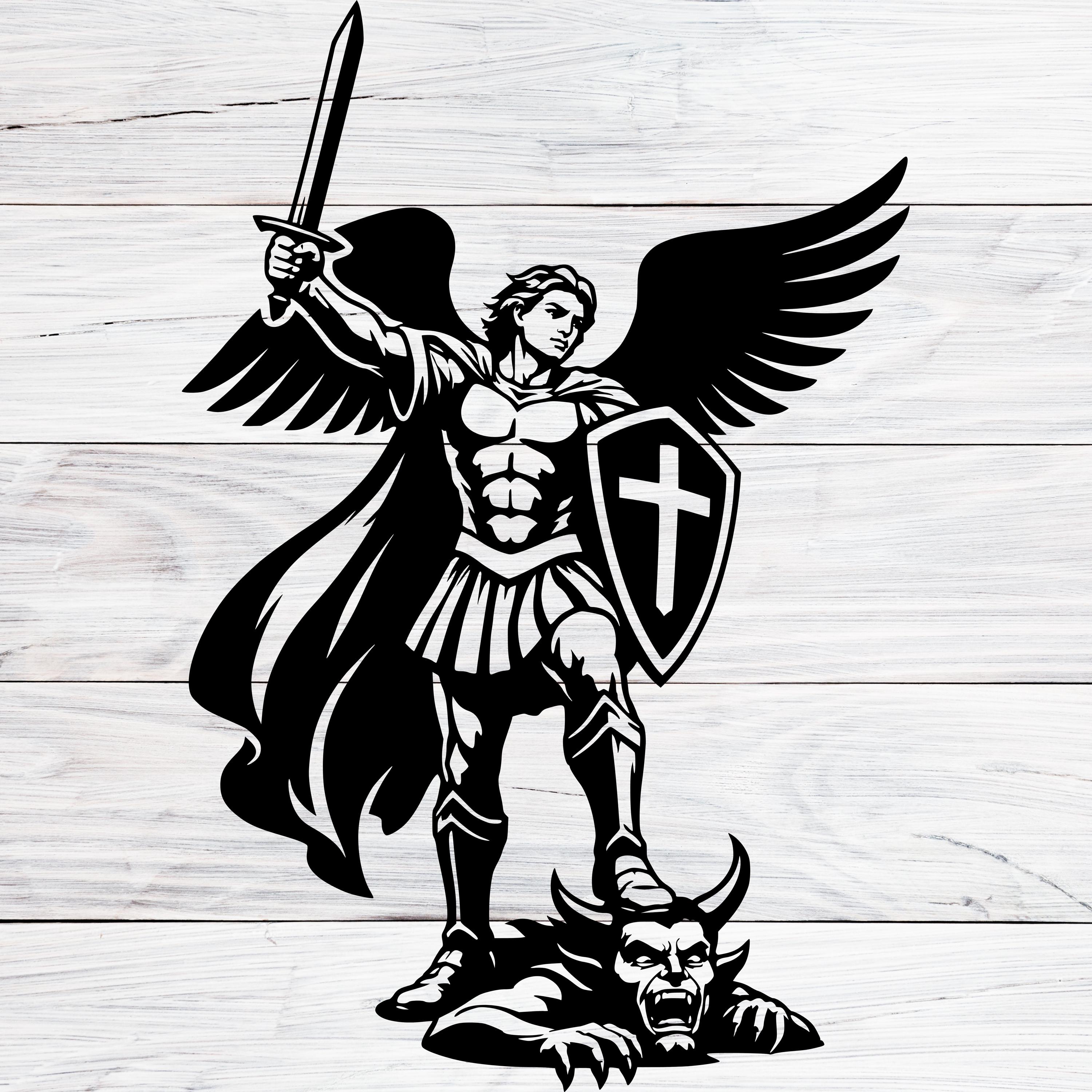 聖ミカエルが悪魔を倒すSVG、PNG、DXF、EPS、大天使ミカエルのクリップ