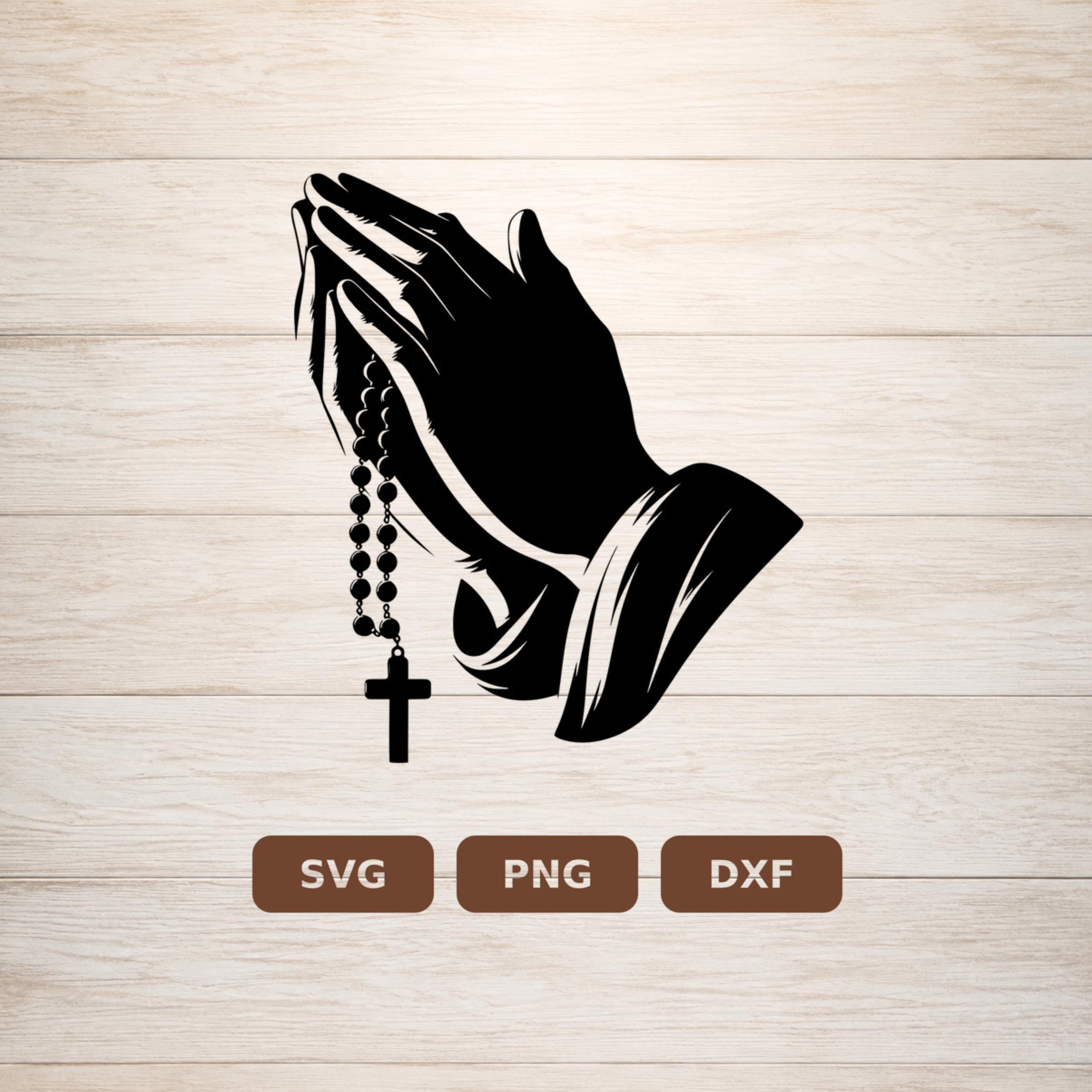 ロザリオを持った祈りの手SVG、カトリックの祈りのカットファイル