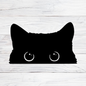 Spähende schwarze Katze Svg, Png, Jpg, lustiges Kätzchen-Gesicht (digitaler Download)