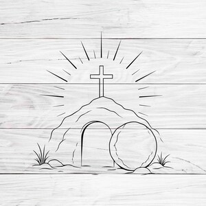 Påsk tom grav SVG PNG DXF, Han är uppstånden kors kristen klippfil, uppståndelse Jesus Cricut lasergravyr design, religiös Svg Clipart