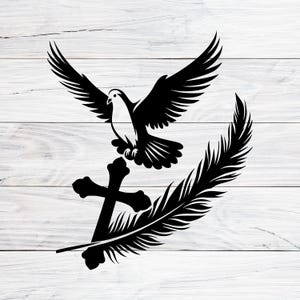 Dove with Cross & Feather SVG: Faith Symbol (Digital Download)