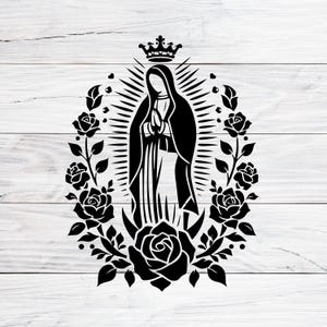 Nuestra Señora de Guadalupe Svg, Virgen María con Rosas y Corona, Reina del Cielo, Simbolismo Religioso, Regalo Cristiano Svg, Png, Jpg