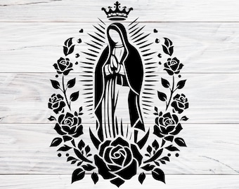 Our Lady of Guadalupe Svg, Virgin Mary with Roses and Crown, Queen of Heaven, Religious Symbolism, Christian Gift Svg, Png, Jpg