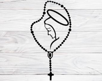 Virgin Mary with Rosary Svg, Png, Jpg