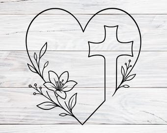 Christian Heart Cross Design, Faith & Love SVG, PNG, JPG (Digital Download)