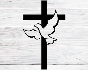 Cruz con paloma SVG, PNG, DXF, Bendición de confirmación recortada SVG, Símbolo de cruz y Espíritu Santo SVG, Diseño de silueta de la Santísima Trinidad para Cricut