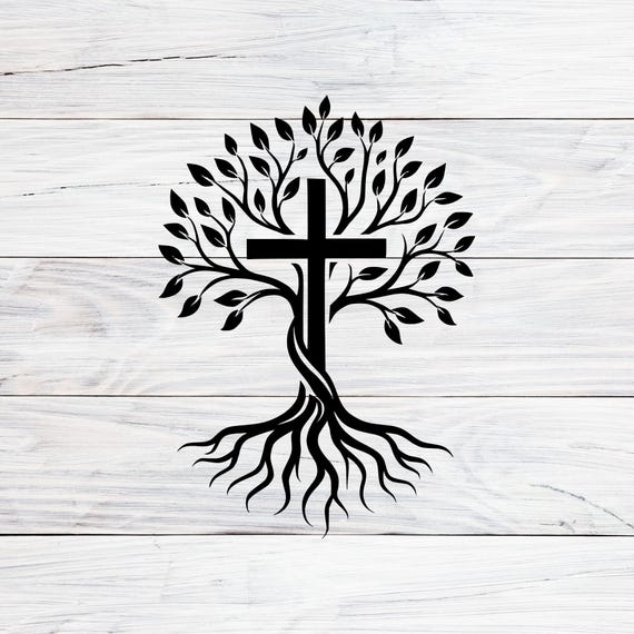 Rooted Christian Cross Tree, Faith Life Symbol, Religious