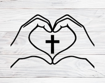Christian Cross Heart Svg, Png, Jpg, Hands Forming Heart Svg, Faith Love Jesus Religious Clipart, Church Svg Cut File For Cricut Silhouette